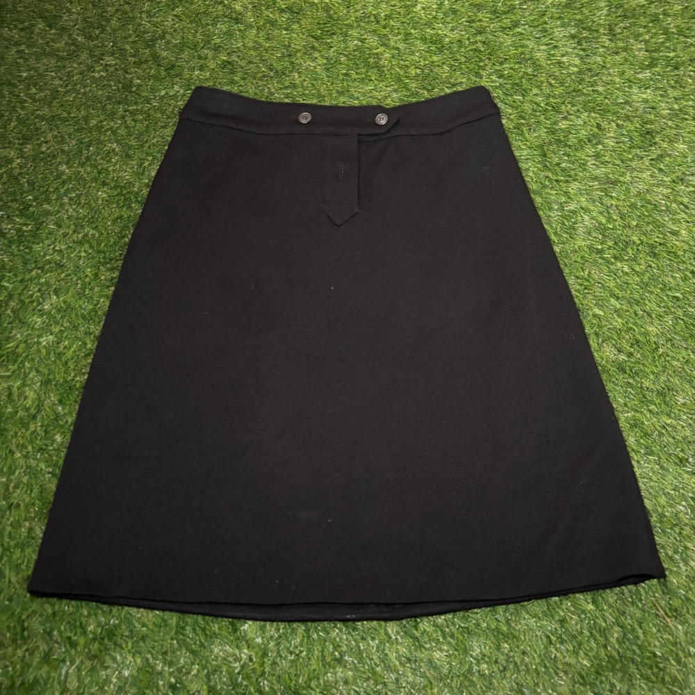 Cacharel Black 100% Virgin Wool A-Line Skirt Made in Italy Contrast Back Pockets